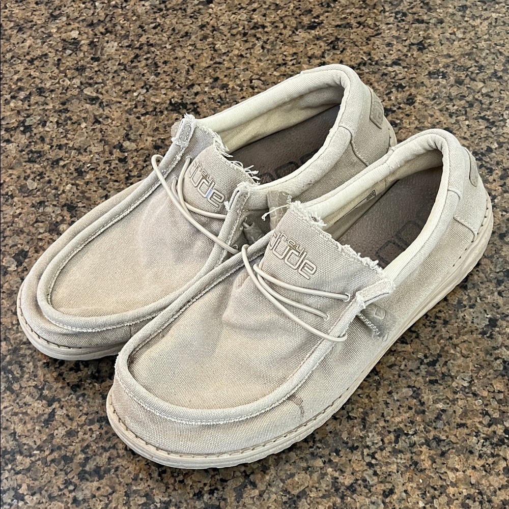Hey Dude Light Tan Canvas Loafers